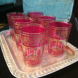 Pink with Gold Paisley and Floral motif Moroccan Tea Glasses.