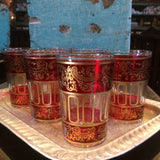 Red with Gold Paisley and Floral motif Moroccan Tea Glasses.