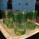 Green with Gold Paisley and Floral motif Moroccan Tea Glasses.