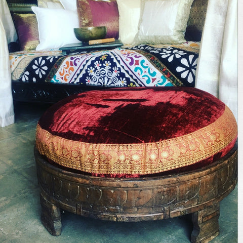 Indian Vintage Chakki with Velvet fabric Cushion