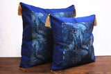 BLUE ART SILK BOARDER WITH CHINESE STYLE JACARD INSE