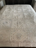 Creme Indian Mirrors Embroidered Bed Cover