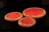 Red Indian hand painted wooden plates Set of 3
