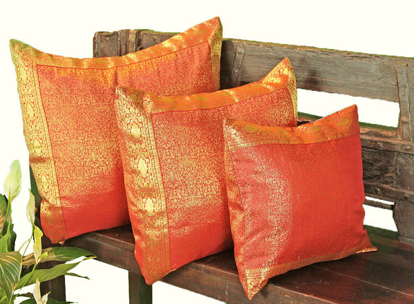 Set of 2 Handmade Decorative Pillows & Cushion Covers - Red Silk –  currypeepal