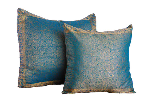 Blue Paisley Sari Pillow Cover