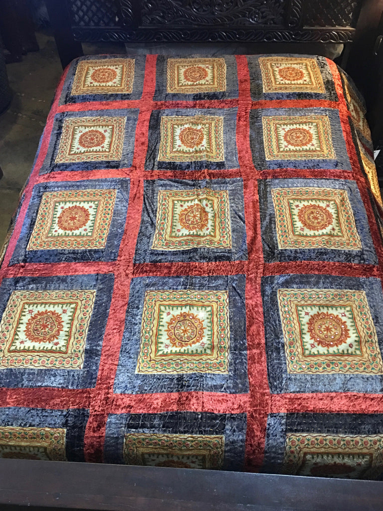 Indian vintage Velvet Bedspread Tara Design