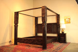Handcarved Indian Lotus Full Pillar Canopy Bed
