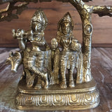 Brass Radha and Krishna under a tree idol 7"