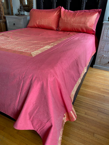 Pink  Sari Duvet Cover Set