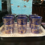 Blue with Gold Paisley and Floral motif Moroccan Tea Glasses.