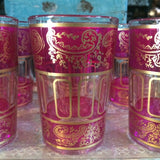 Pink with Gold Paisley and Floral motif Moroccan Tea Glasses.