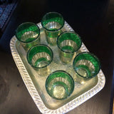 Green with Gold Paisley and Floral motif Moroccan Tea Glasses.