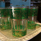 Green with Gold Paisley and Floral motif Moroccan Tea Glasses.
