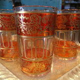 Orange with Gold Paisley and Floral motif Moroccan Tea Glasses