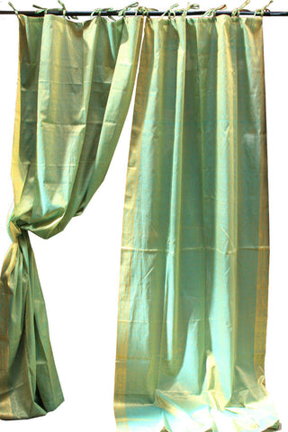 Indian Sari Fabric Aqua Green Paisley Curtain