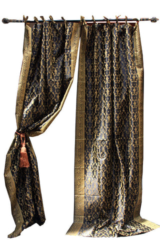 Indian Sari Fabric Black Curtain-KELA