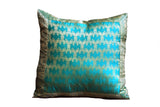 Indian Sari Fabric Fatima Aqua Pillow Cover on sale