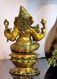 Brass Ganesha ssitting on A Lotus Flower