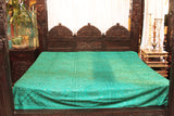 Indian Teal Green Mirrors Embroidered Bed Cover