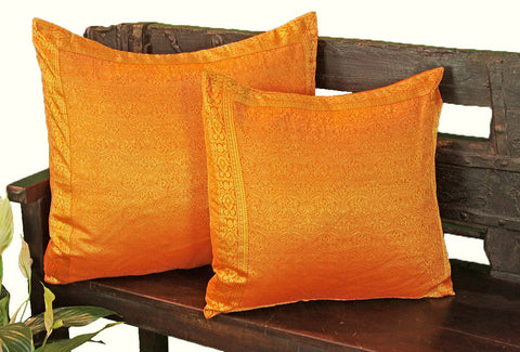 Orange Paisley Sari Pillow Cover
