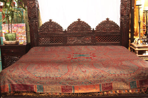 Indian Pashmina Bed Cover in Red and Blue