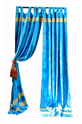Indian Velvet Fabric Light Blue Curtain